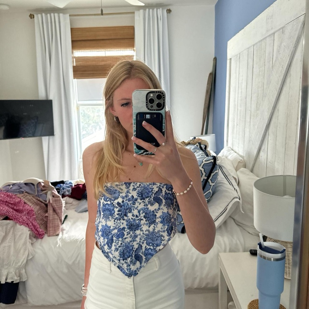 Floral Blue and White Women's Top